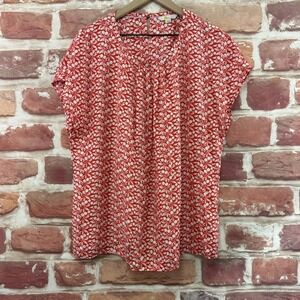 Boden Top Women's 20/22 Red White Floral Pleated Casual Career Shirt